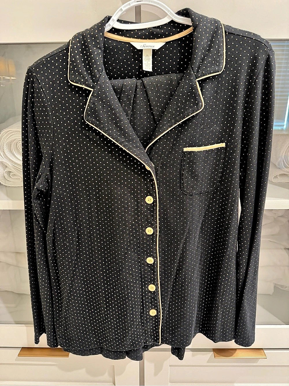 Soma Polka Dot Pajama Top Black & Gold Size Medium